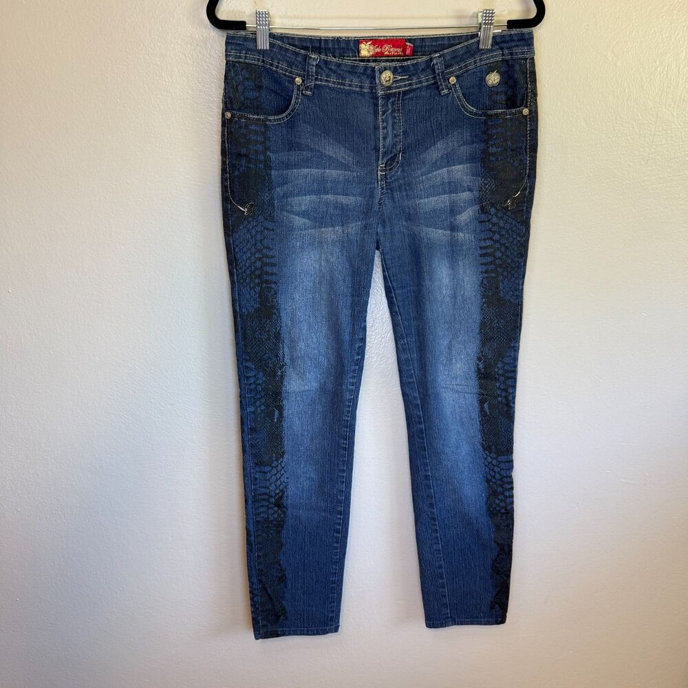 Apple Bottoms Women's Skinny Jeans - Dark Blue with Black Side Panels